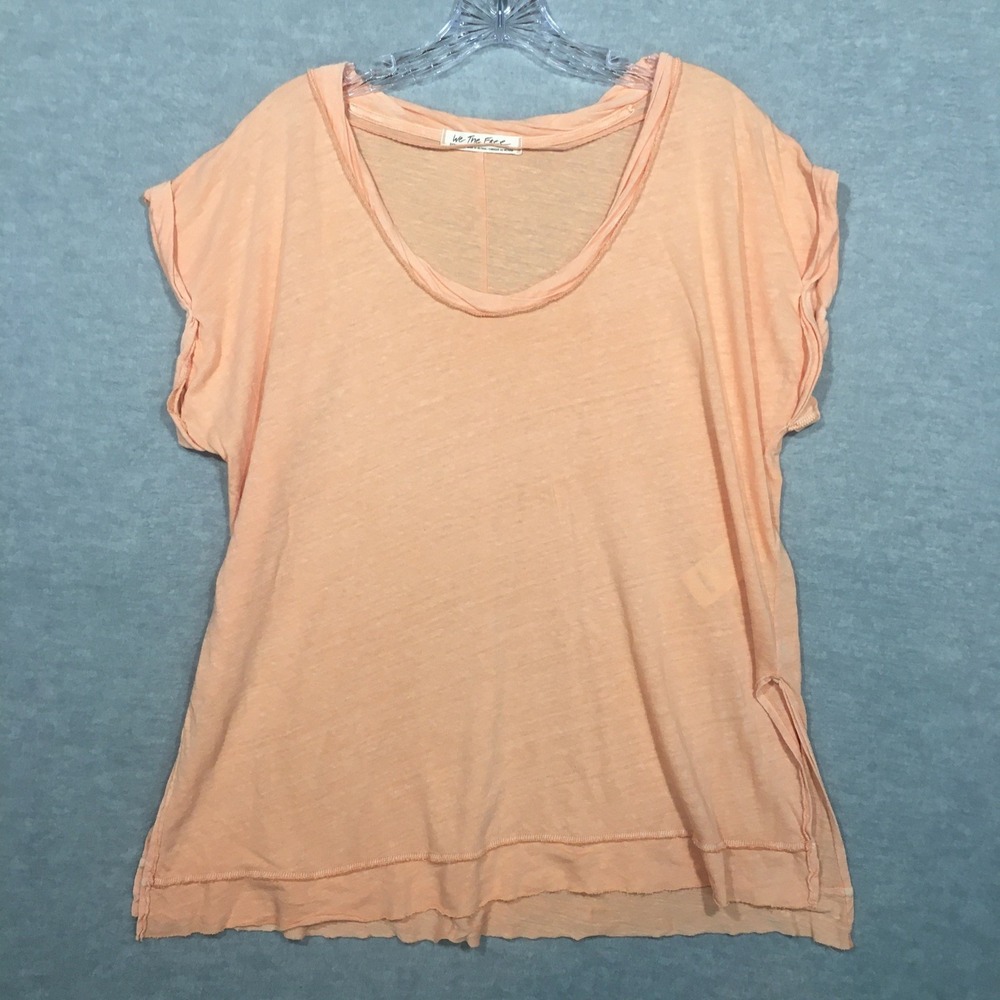 We The Free XS Oversized Distressed Orange Tunic T-Shirt Boxy Dolman Scoop Neck